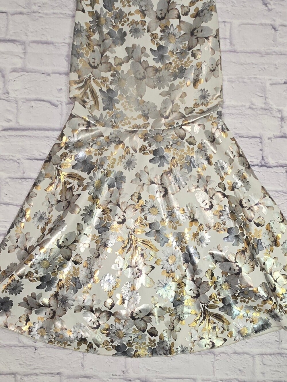 Vintage Metallic Floral Fit Flare Maxi Dress Formal Evening Gown - Picture 6 of 16